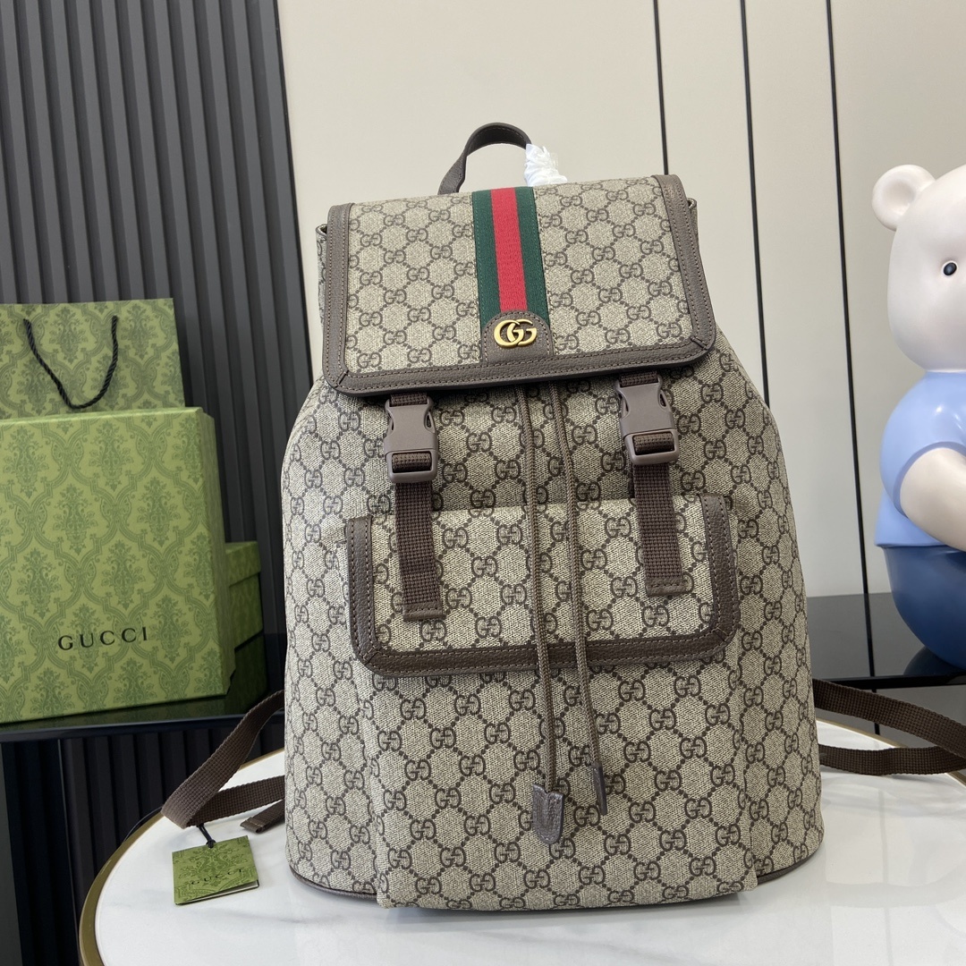 구찌 Gucci Beige and Ebony GG Supreme Web Backpack Beige and brown