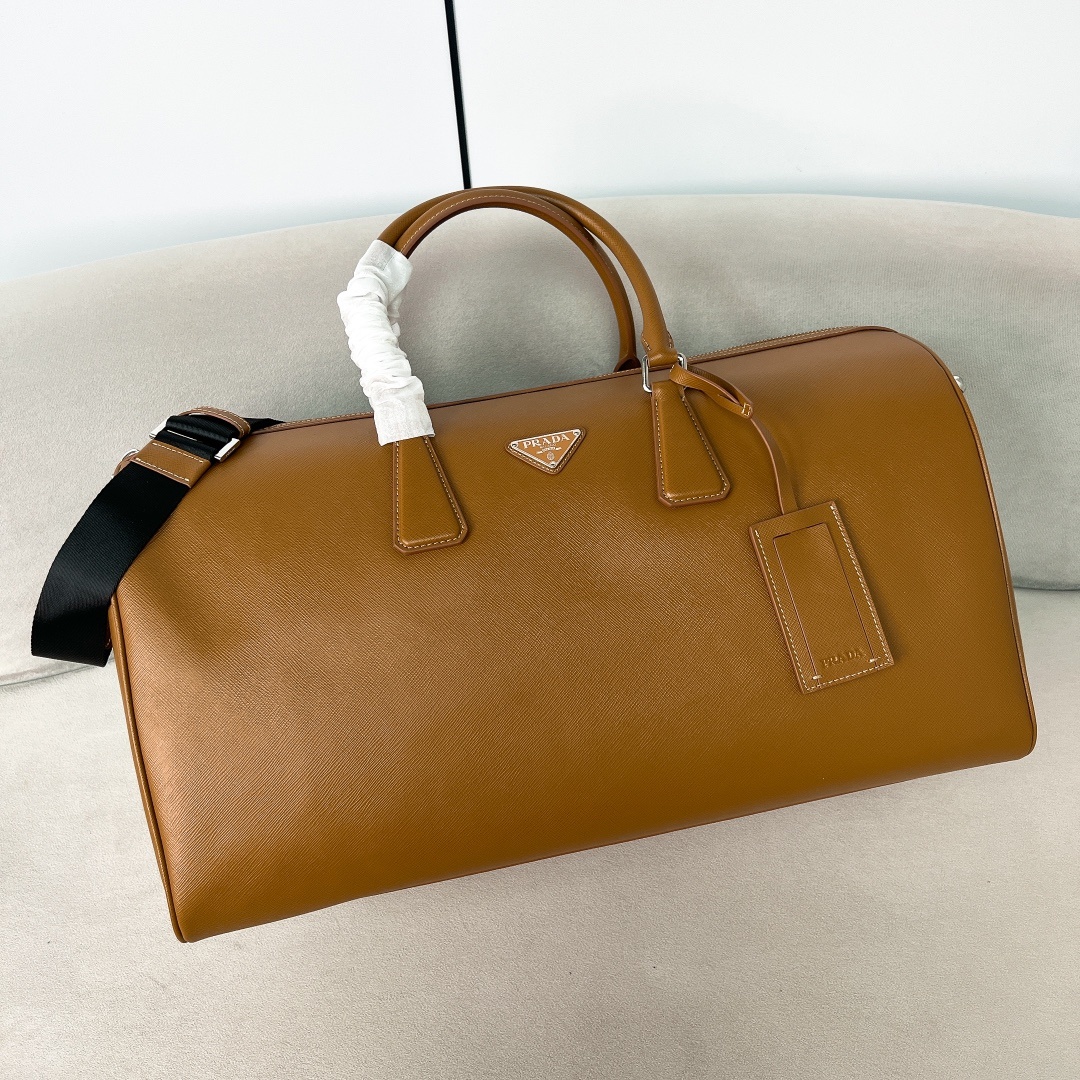 프라다 Prada Saffiano Leather Travel Bag - Caramel
