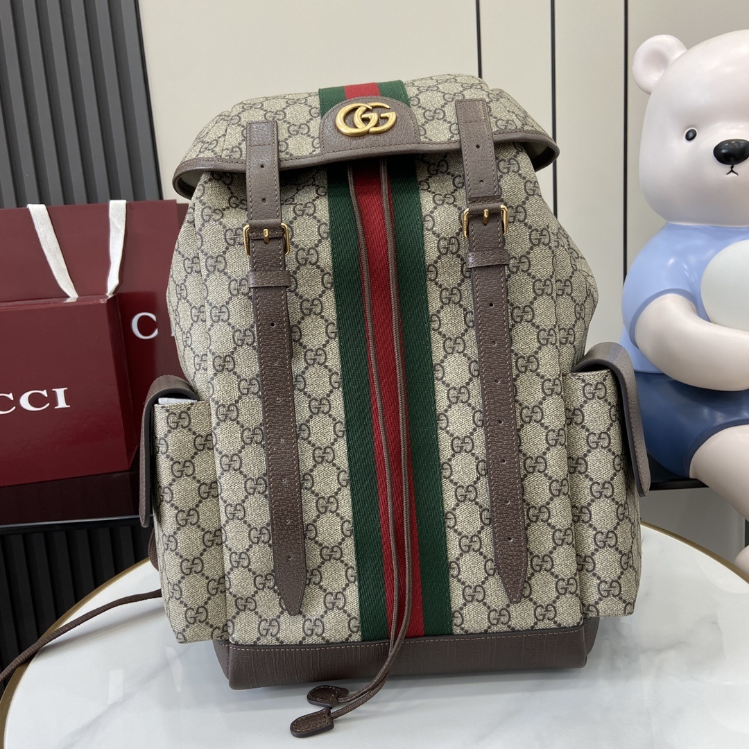 구찌 Gucci GG Supreme Backpack with Web Stripe Beige/Ebony