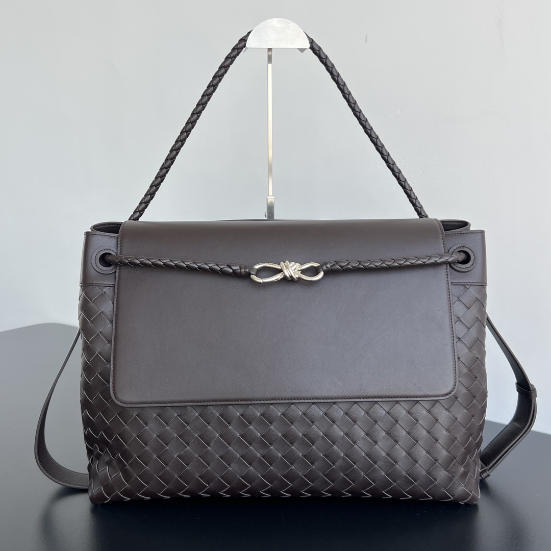 보테가베네타 Bottega Veneta Intrecciato Leather Tote with Knot Detail in Dark Taupe