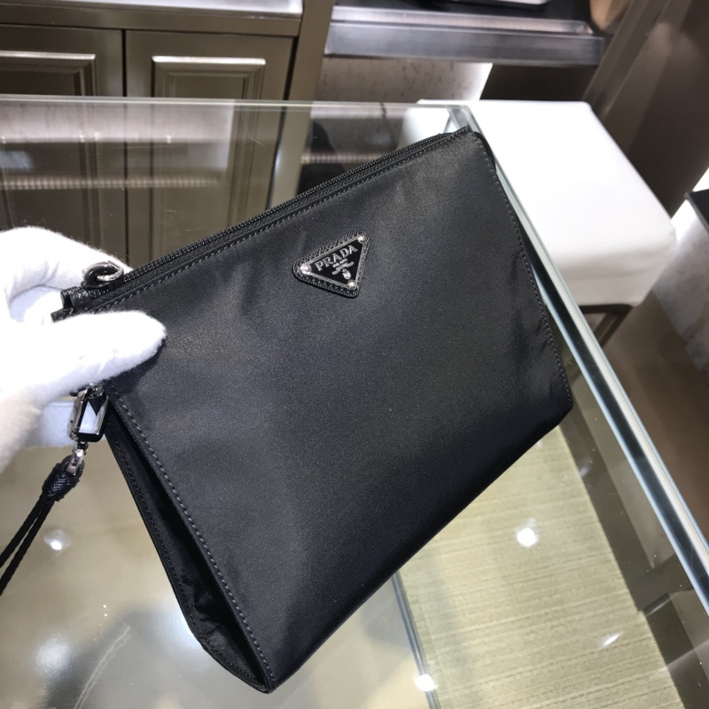 프라다 Prada Black Tessuto Nylon and Saffiano Leather Pouch with Wrist Strap