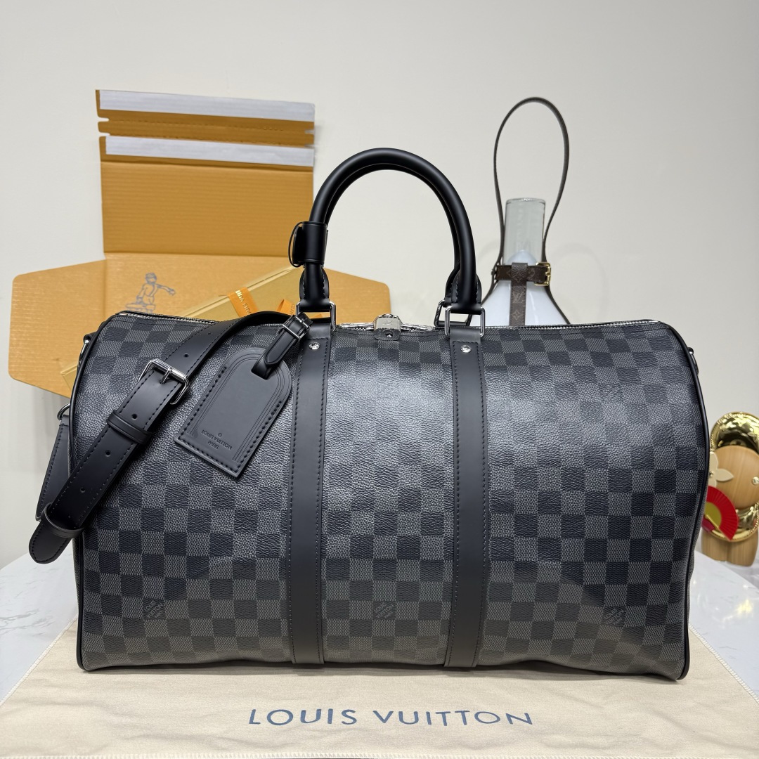 루이비통 Louis Vuitton Keepall Bandoulière 45 Damier Graphite Black and gray
