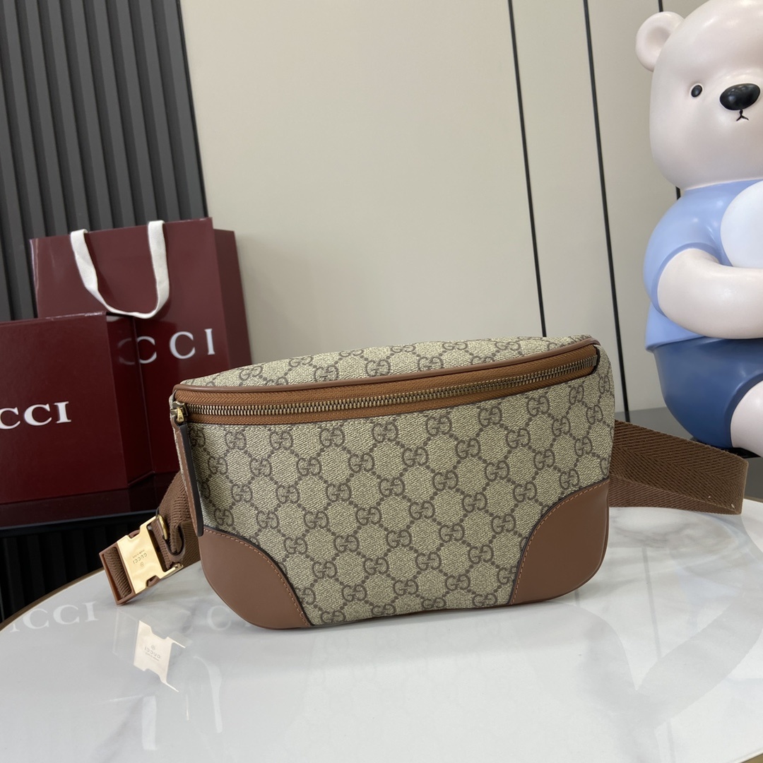 구찌 Gucci GG Supreme Belt Bag, Beige and Brown