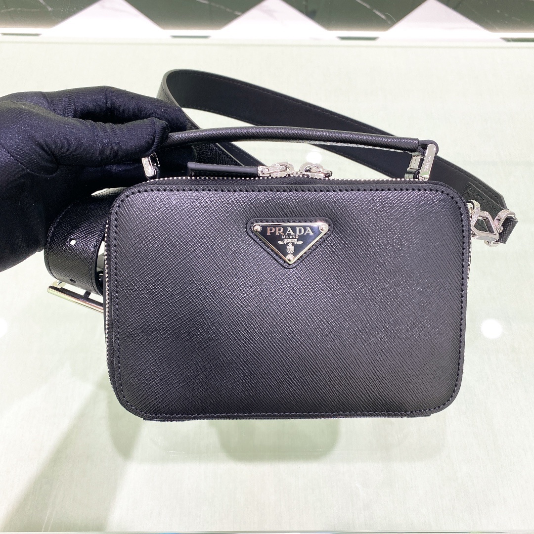 프라다 Prada Brique Re-Nylon and Saffiano Leather Shoulder Bag - Black