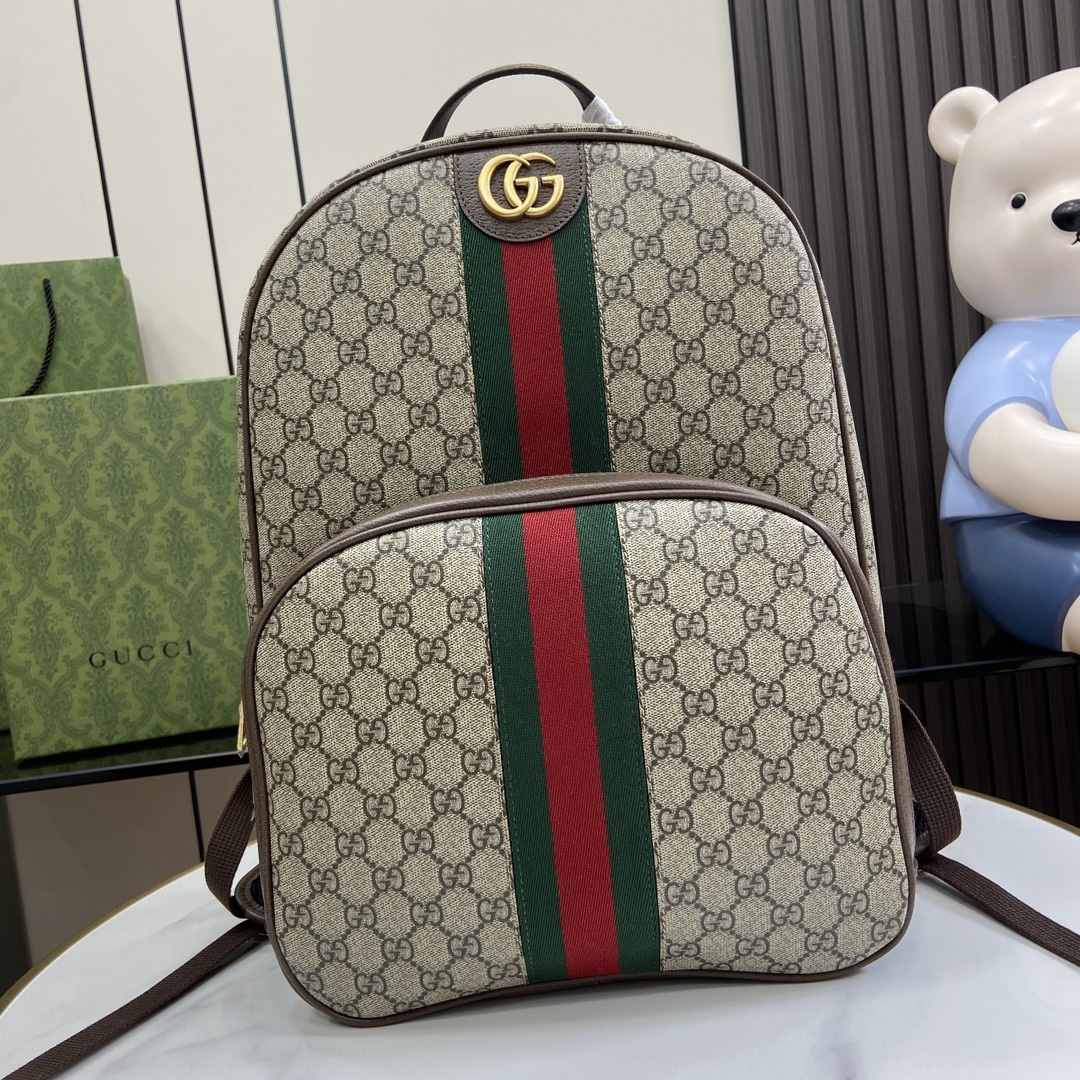 구찌 Gucci GG Supreme Web Stripe Backpack Beige and brown