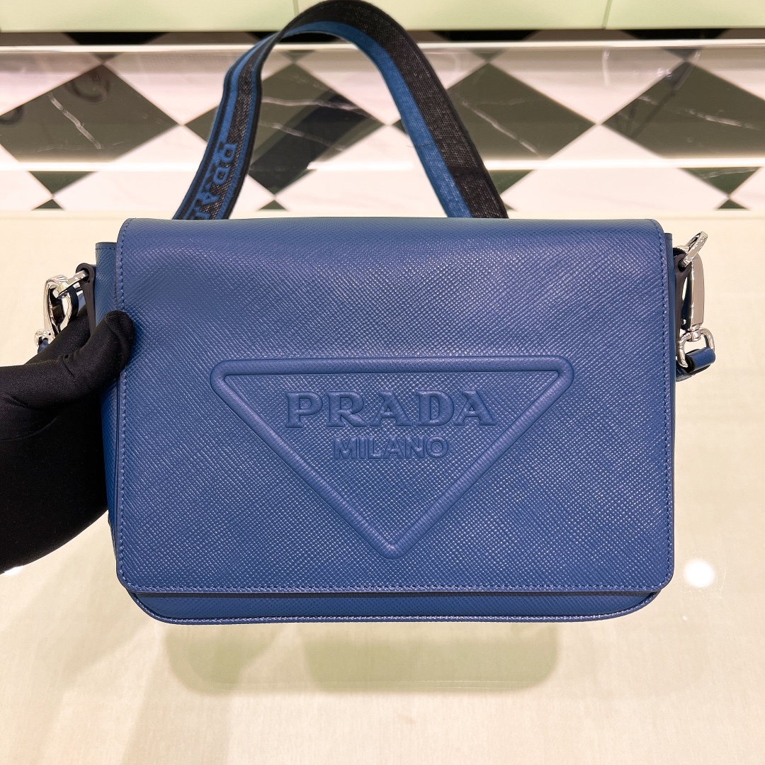 프라다 Prada Saffiano Leather Shoulder Bag in Bluette Bluette Blue