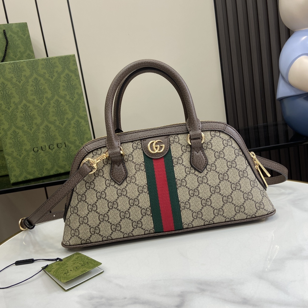 구찌 Gucci GG Supreme Canvas Web Top Handle Bag Beige and brown