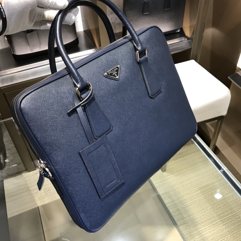 프라다 Prada Blue Saffiano Leather Work Bag