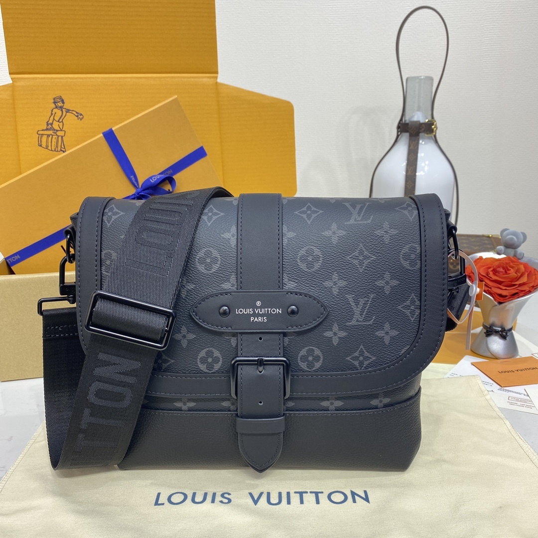 루이비통 Louis Vuitton Saumur Messenger Bag in Monogram Eclipse Black/Grey