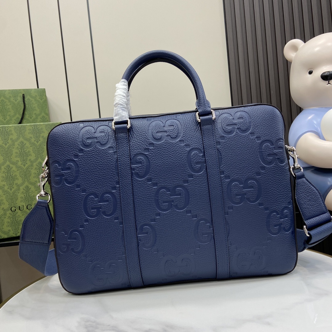 구찌 GG 엠보스드 레더 브리프케이스 — 블루