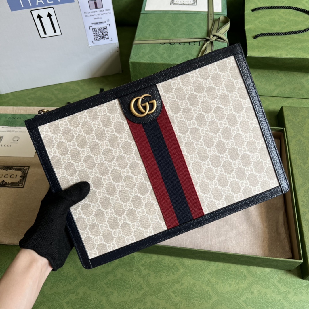 구찌 Gucci GG Supreme Web Stripe Pouch Beige