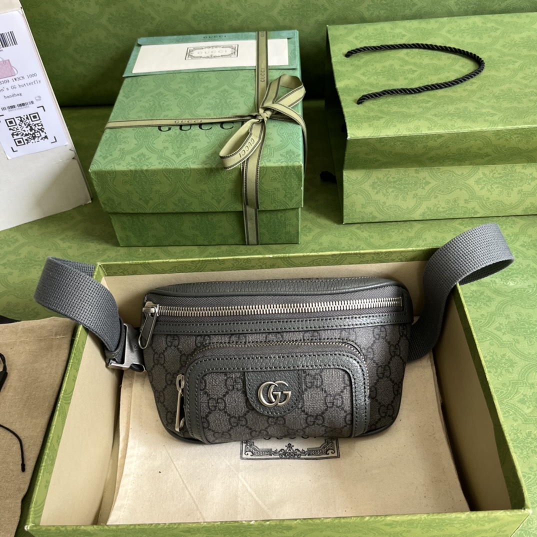 구찌 Gucci GG Supreme Belt Bag with Interlocking G in Black and Grey