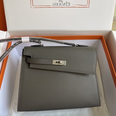 에르메스 켈리 데페슈 25 파우치 그레이