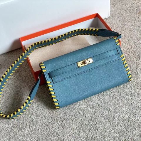 에르메스 Hermès Kelly To Go Tressage Wallet in Blue and Yellow