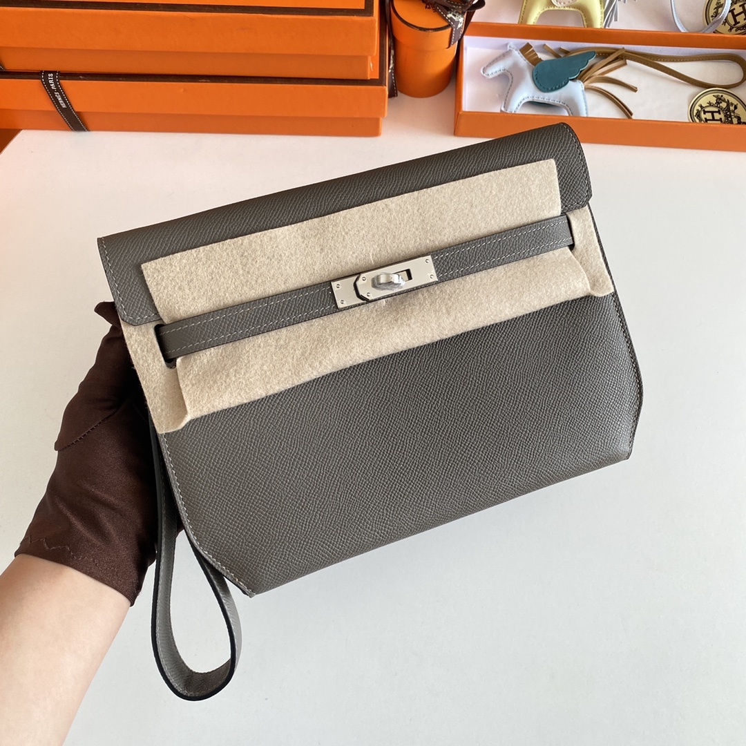 에르메스 Hermès Kelly Dépêches 25 Pouch Gray