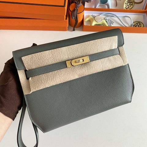 에르메스 Hermès Kelly Dépêches 25 Pouch Gray-green