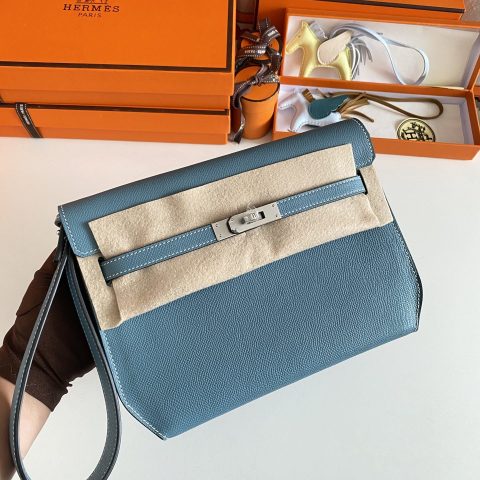 에르메스 Hermès Kelly Dépêches 25 Pouch — Blue