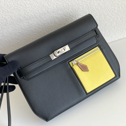 에르메스 켈리 데페슈 25 콜로매틱 파우치 블랙/옐로