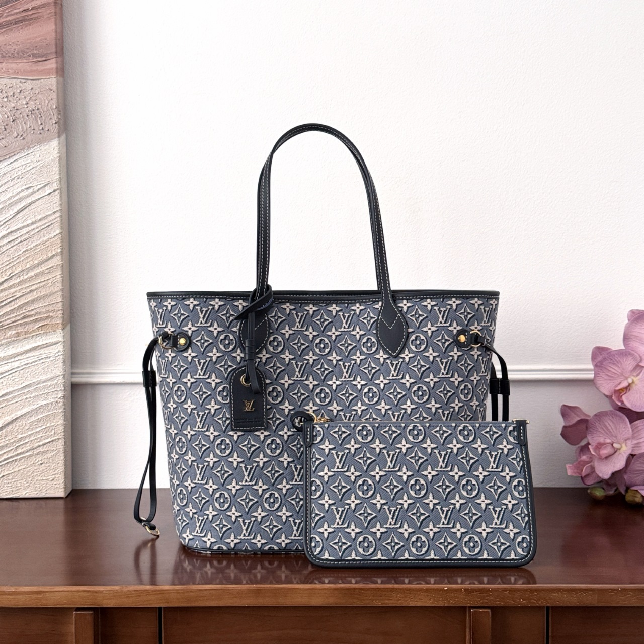 루이비통 Louis Vuitton Neverfull MM Monogram Emblème Monogram Bleu