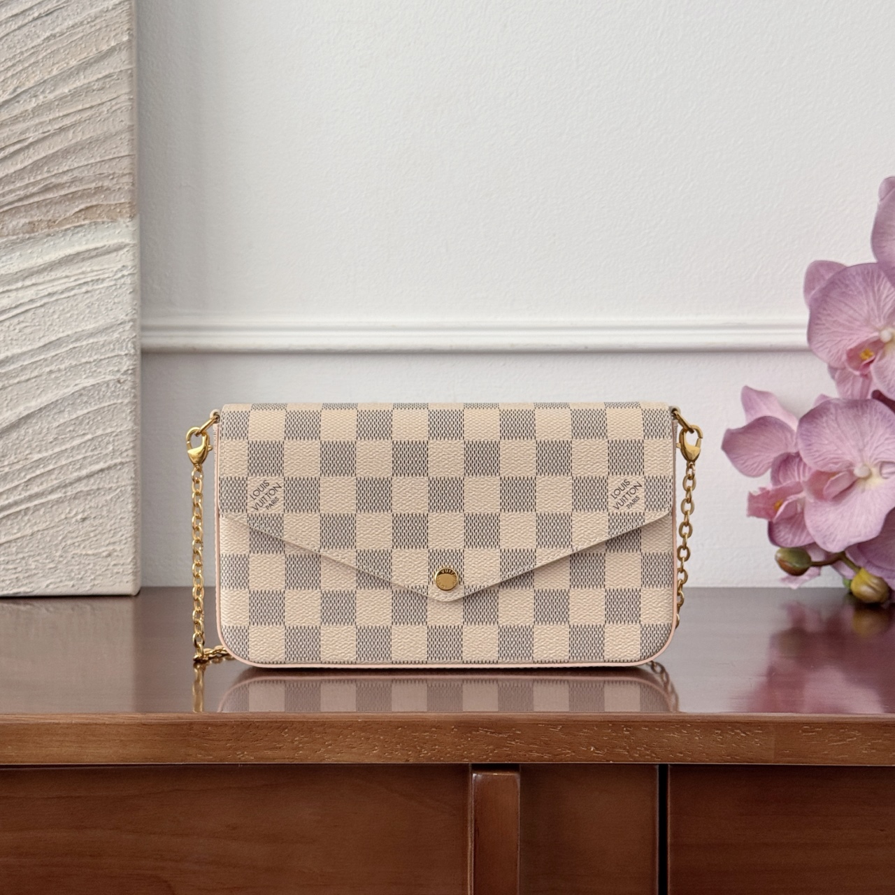 루이비통 Louis Vuitton Pochette Félicie Damier Azur Chain Wallet