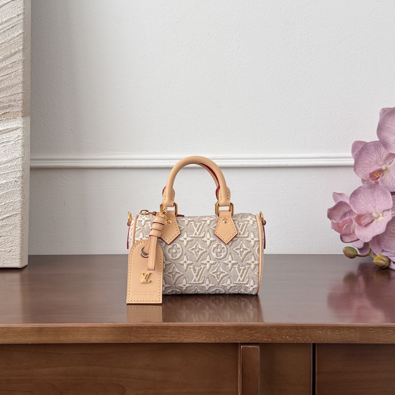 루이비통 Louis Vuitton Nano Speedy Monogram Jacquard Bag Beige