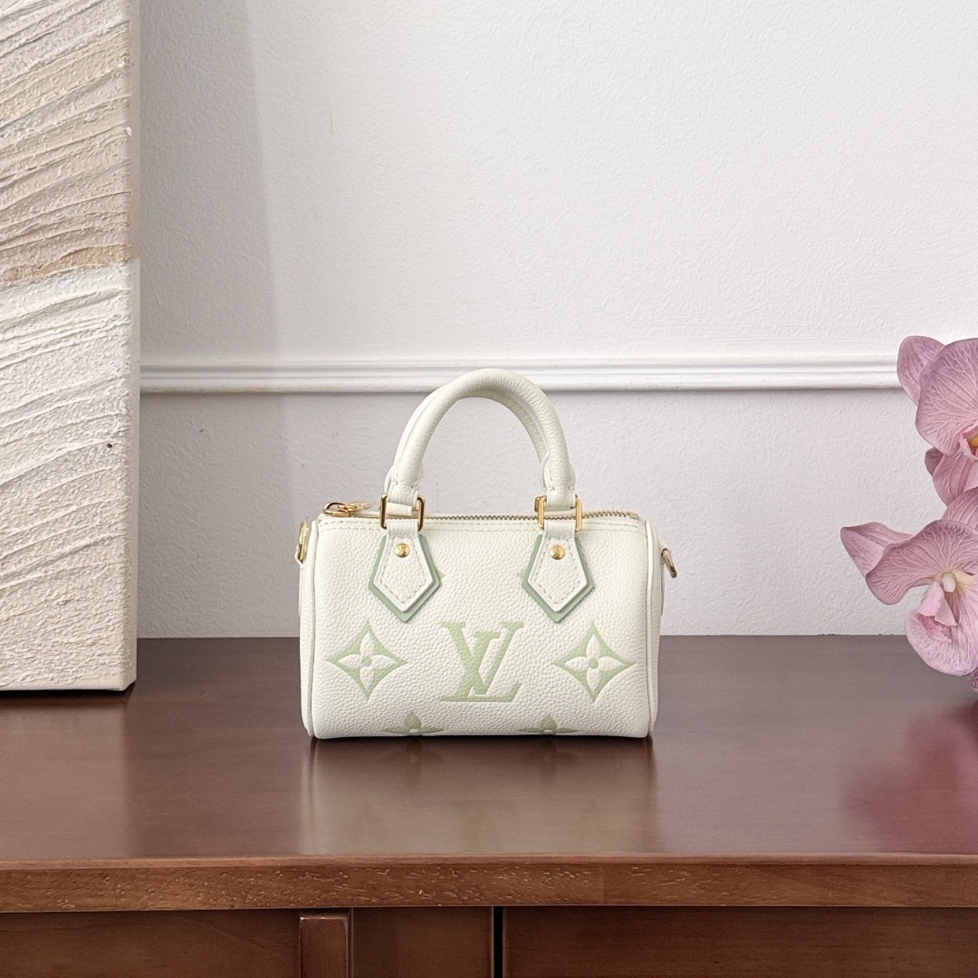루이비통 Louis Vuitton Nano Speedy Monogram Empreinte Bag in White