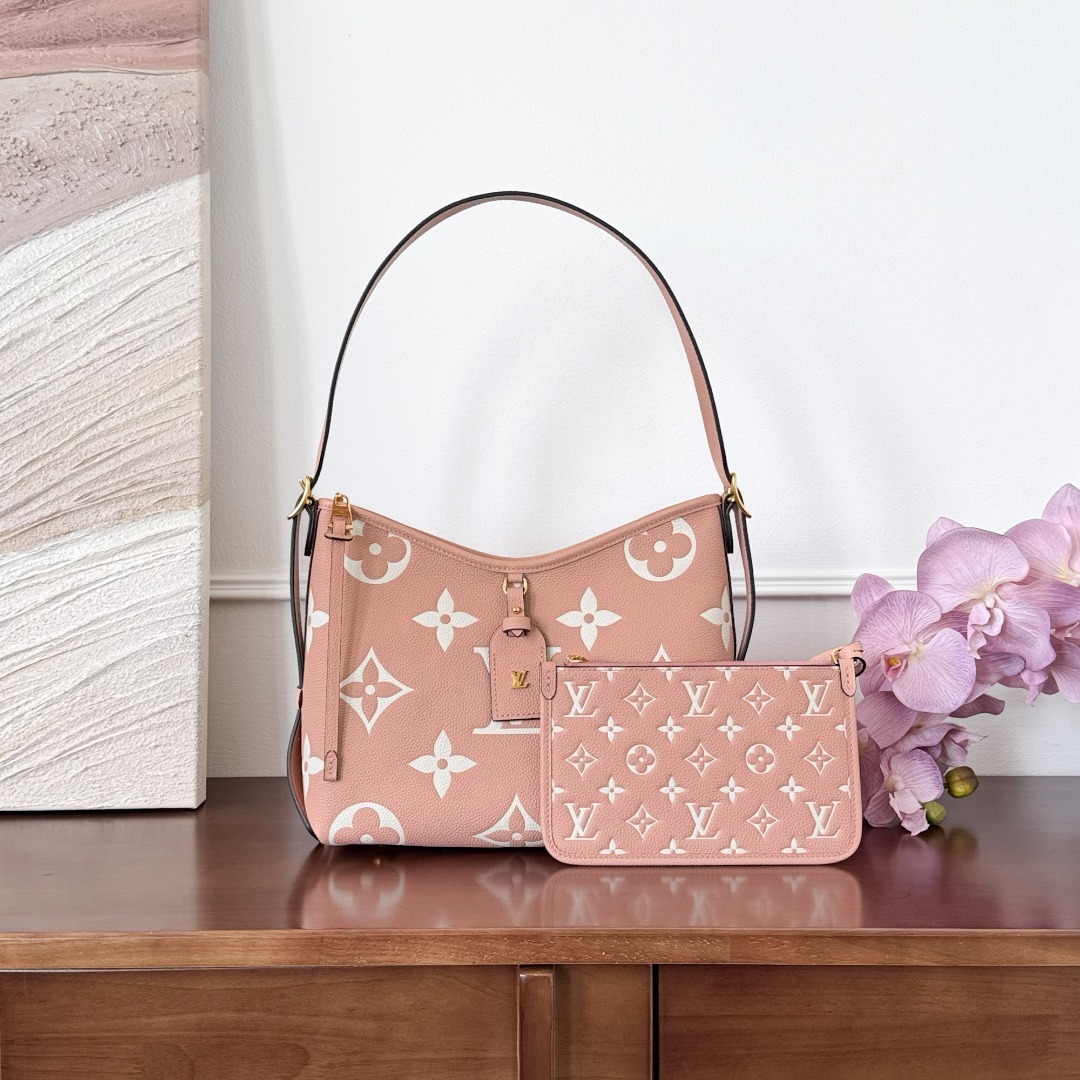 루이비통 Louis Vuitton CarryAll PM Monogram Empreinte Bag in Rose Trianon Pink and Cream Pink/Cream