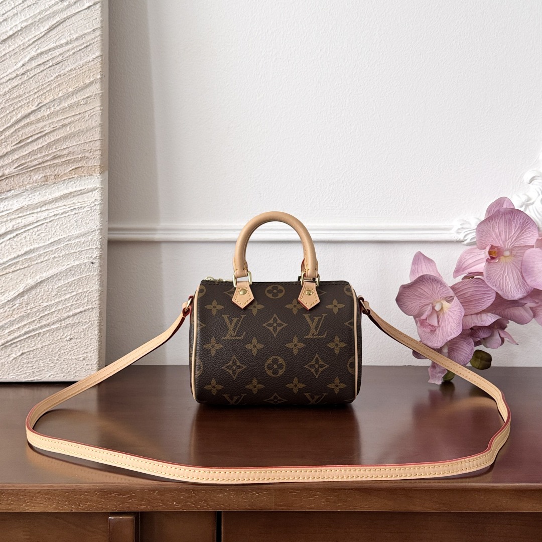 루이비통 Louis Vuitton Nano Speedy Monogram Canvas Bag — Brown