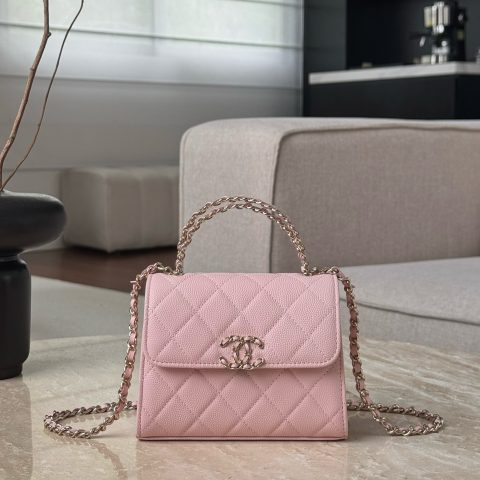 샤넬 Chanel Mini Quilted Top Handle Flap Bag — Light Pink