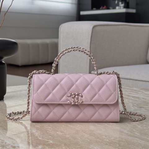 샤넬 Chanel Quilted Mini Top Handle Flap Bag Light pink