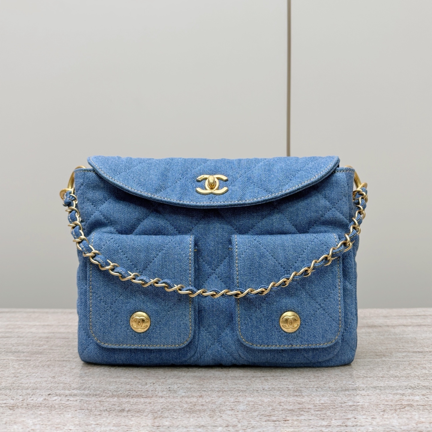샤넬 CHANEL Blue Denim Flap Shoulder Bag