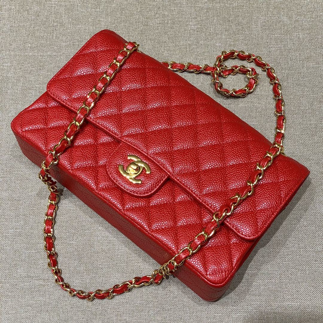 샤넬 CHANEL Classic 11.12 Handbag in Dark Red Grained Calfskin