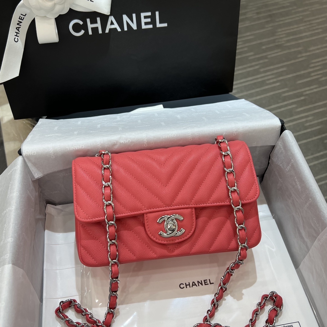 샤넬 Chanel Mini Rectangular Classic Flap Bag Coral red