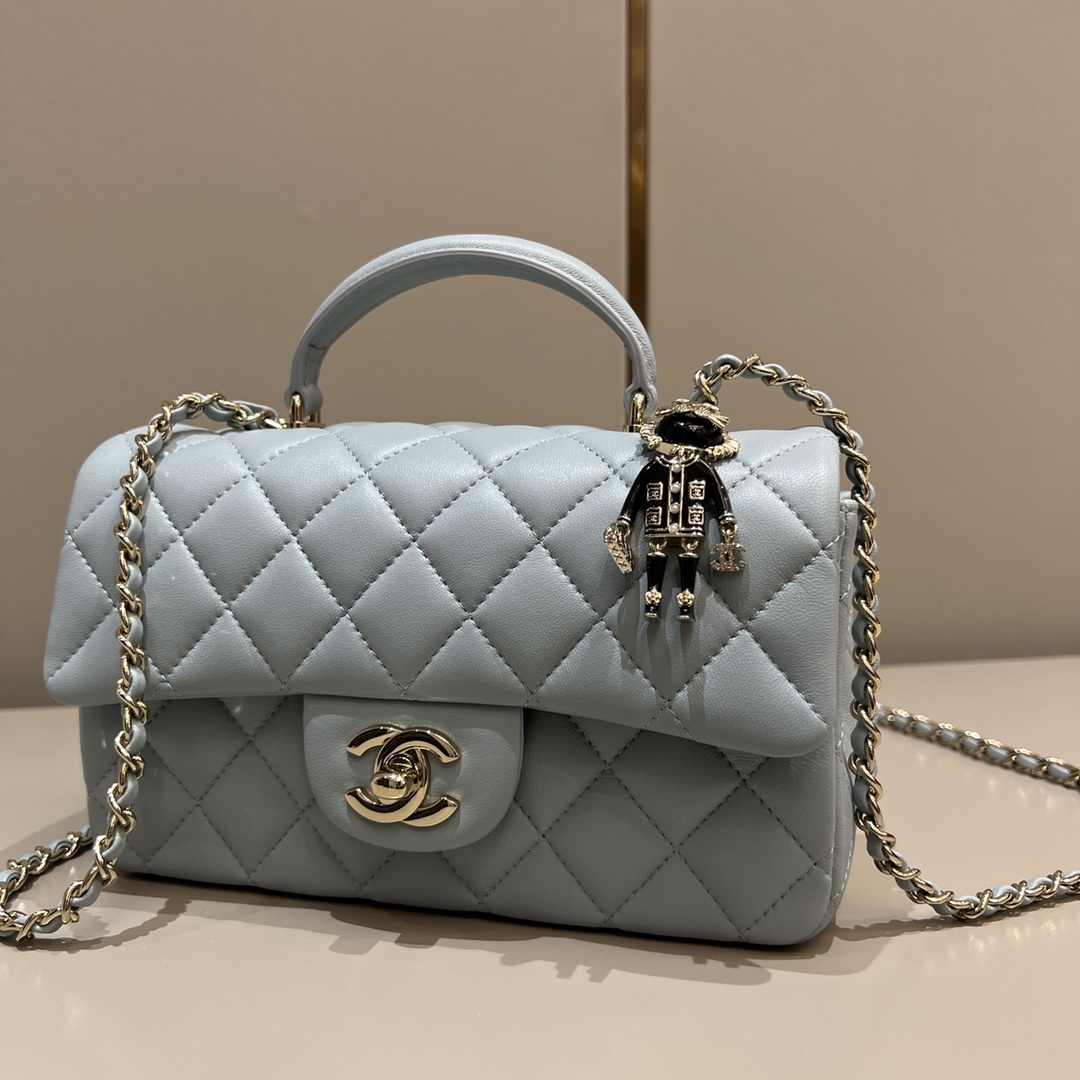 샤넬 Chanel Mini Classic Rectangular Top Handle Flap Bag — Light Blue